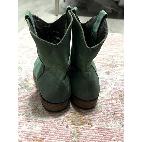 Liberty Black Green Leather Distressed Cowboy Booties Boots Size 7 - Picture 4 of 9